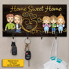 Home Sweet Home - Personalized Key Hanger, Key Holder - Gift for Couples Husband Wife 4-5 Key Hooks Wooden Decorative Family Sign with Hooks Key Holder for Wall Decorative (Man-Woman)