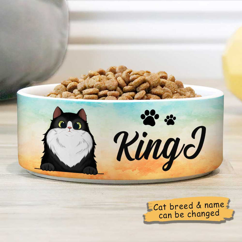 Beach Watercolor, Gift For Cat Lovers - Personalized Custom Ceramic Cat Bowls