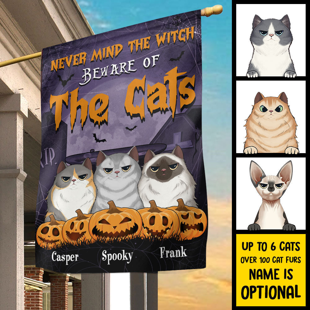 Halloween For Cats - Never Mind The Witch Beware Of The Cat - Personalized Funny Cat Flag, Halloween Ideas.
