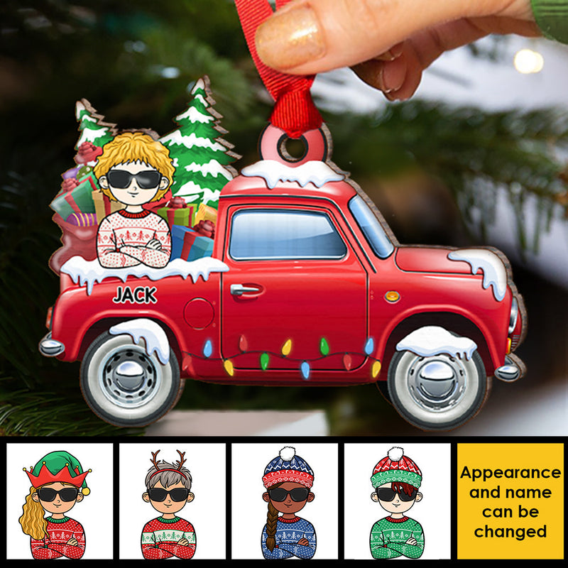 Loads Of Love With Kids - Personalized Custom Car Shaped Wood Christmas Ornament