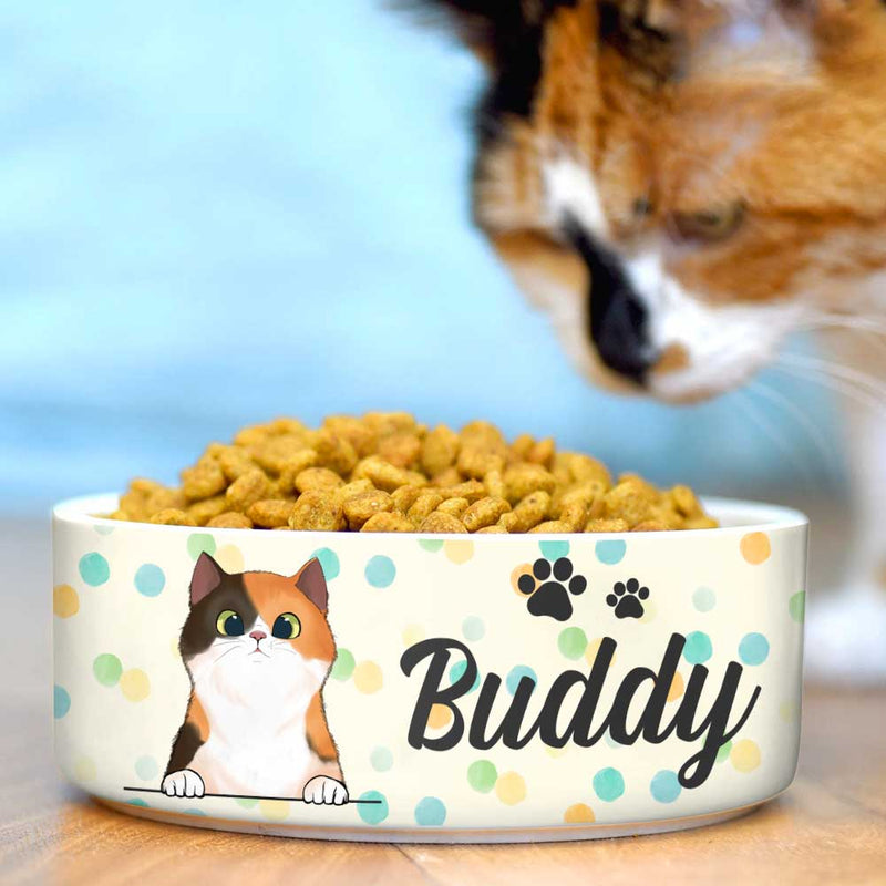 Colorful Dot, Gift For Cat Lovers - Personalized Custom Ceramic Cat Bowls