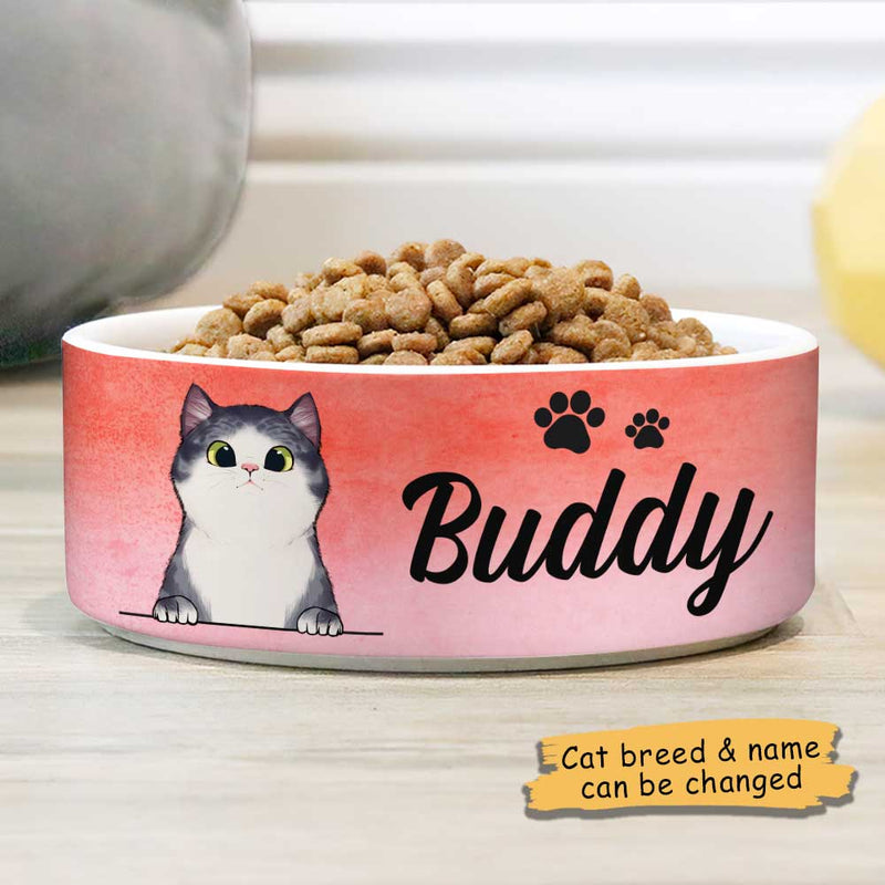 Pink Coral, Gift For Cat Lovers - Personalized Custom Ceramic Cat Bowls