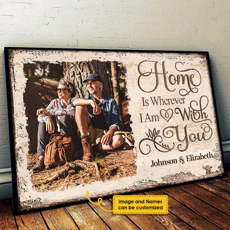 Home Is Wherever I Am With You - Upload Image, Gift For Couples, Husband Wife - Personalized Horizontal Poster