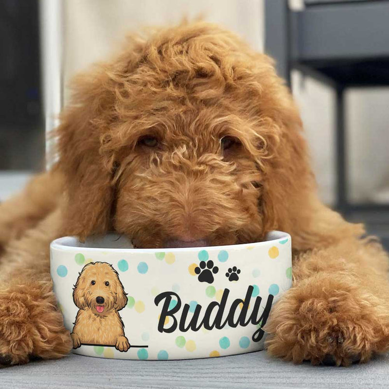 Colorful Dot, Gift For Dog Lovers - Personalized Custom Ceramic Dog Bowls