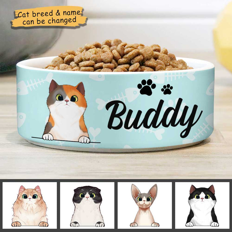 Pastel Blue, Gift For Cat Lovers - Personalized Custom Ceramic Cat Bowls