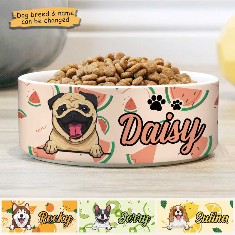 Summer Fruit, Gift For Dog Lovers - Personalized Custom Ceramic Dog Bowls