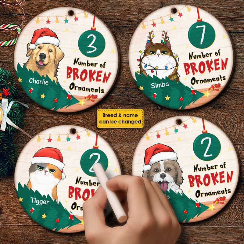 Number Of Broken Ornaments - Personalized Custom Round Shaped Wood Christmas Ornament