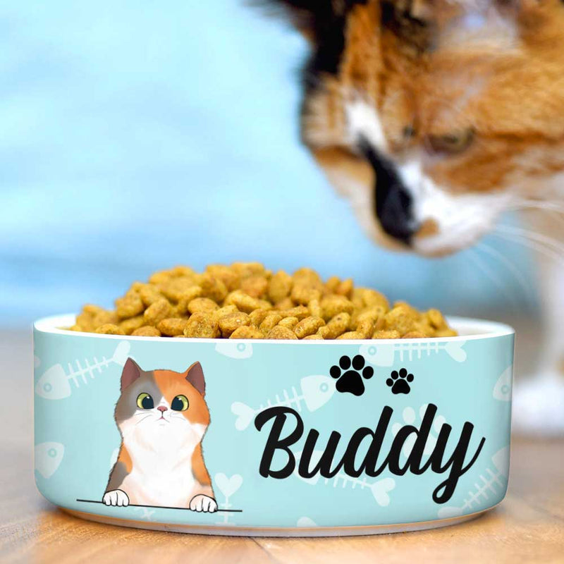 Pastel Blue, Gift For Cat Lovers - Personalized Custom Ceramic Cat Bowls