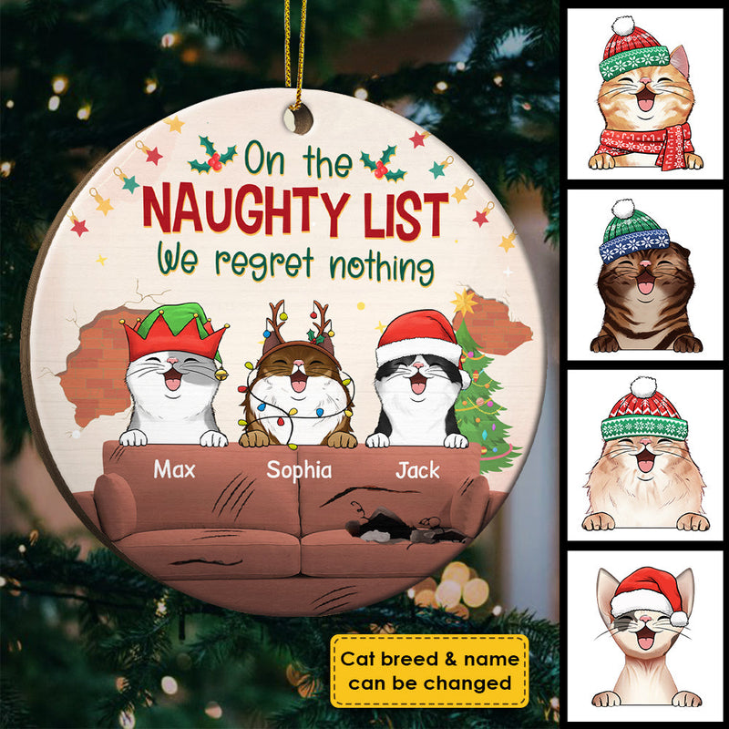 On The Naughty List - We Regret Nothing - Personalized Custom Round Shaped Wood Christmas Ornament