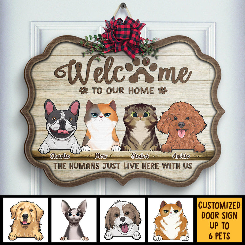 Welcome To Our Home Dog And Cat - Personalized Shaped Door Sign
