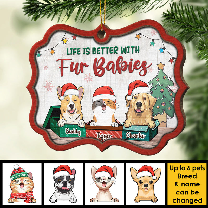 Life Is Better With Fur Babies - Personalized Custom Benelux Shaped Wood Christmas Ornament