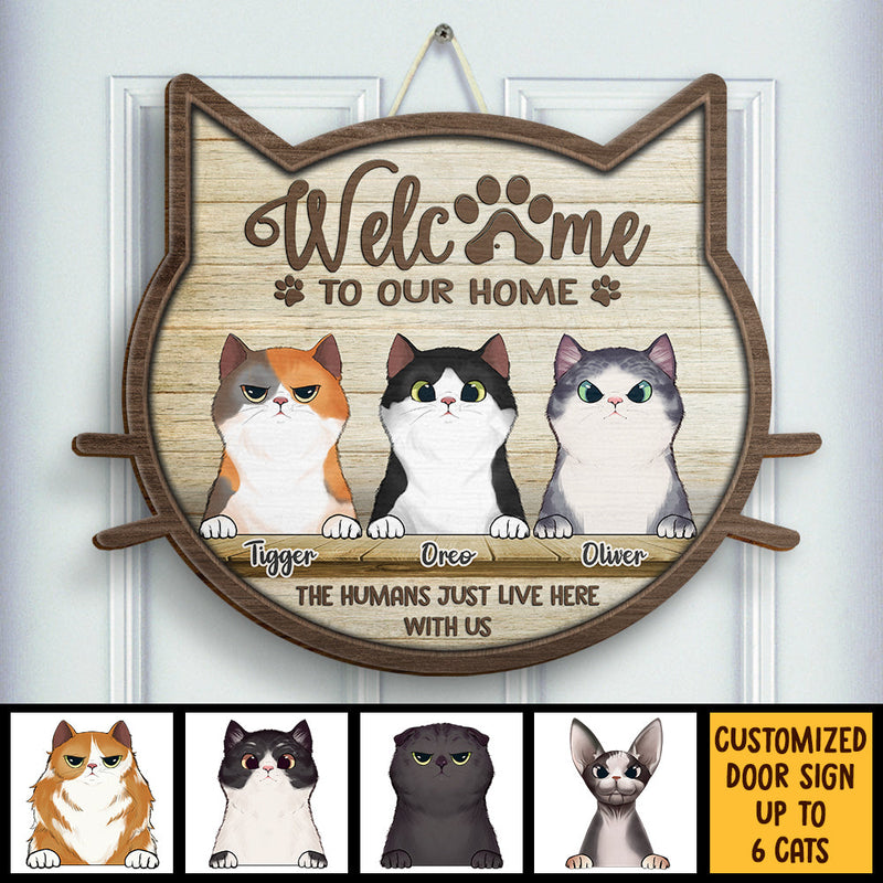 Welcome To Our Home Cat Head Shape - Personalized Shaped Door Sign