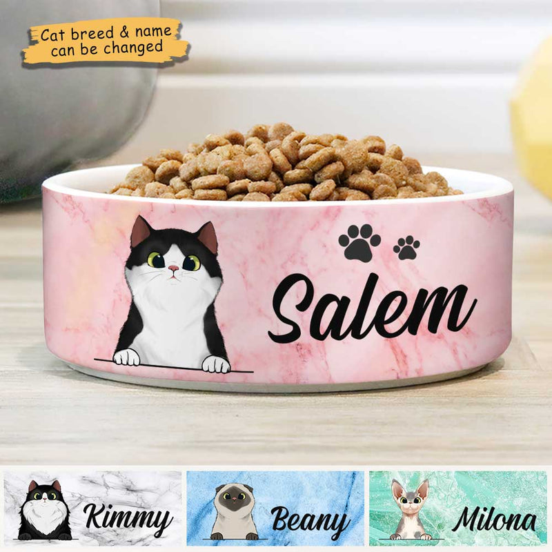 Pink White Green Blue, Gift For Cat Lovers - Personalized Custom Ceramic Cat Bowls