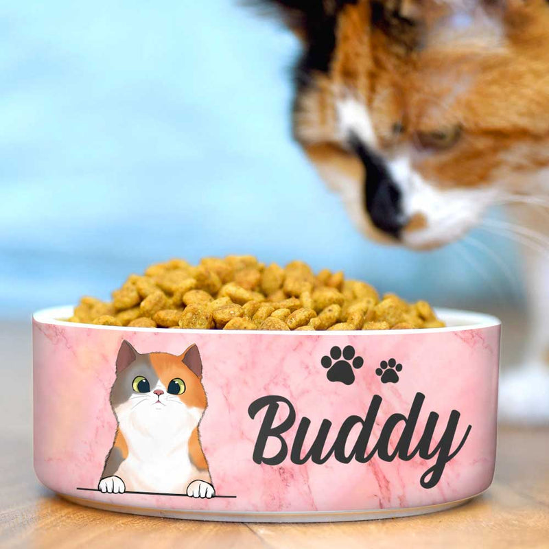 Pink White Green Blue, Gift For Cat Lovers - Personalized Custom Ceramic Cat Bowls