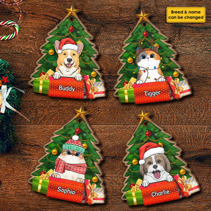 Under The Christmas Tree - Personalized Custom Pine Tree Shaped Wood Christmas Ornament
