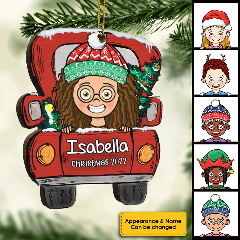 Enjoying Christmas 2022 With Your Kids - Personalized Custom Car Shaped Wood Christmas Ornament