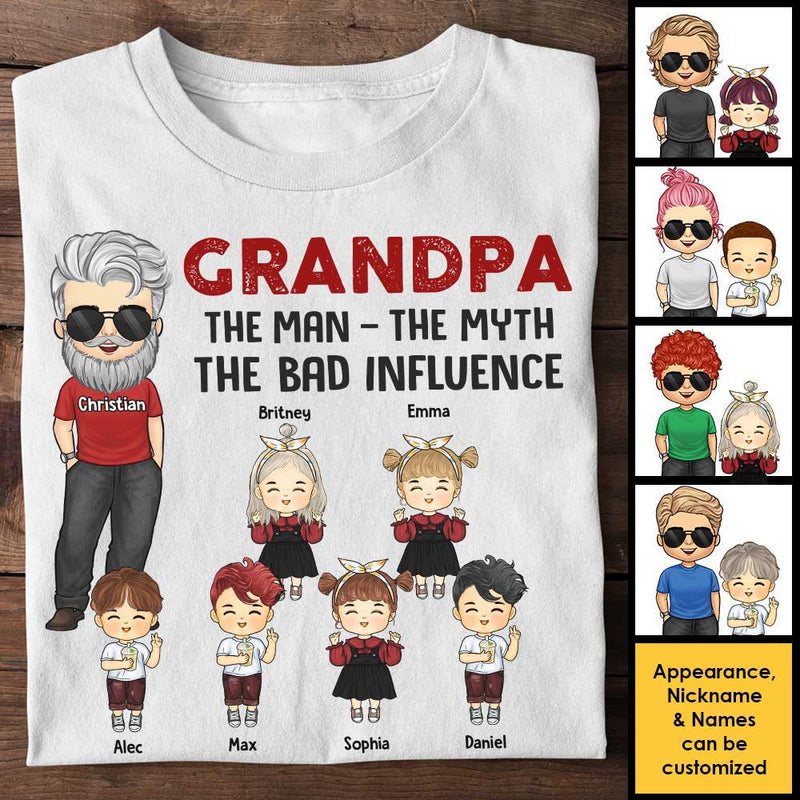 The Man, The Myth, The Bad Influence - Gift For Grandpa, Personalized Unisex T-shirt, Hoodie