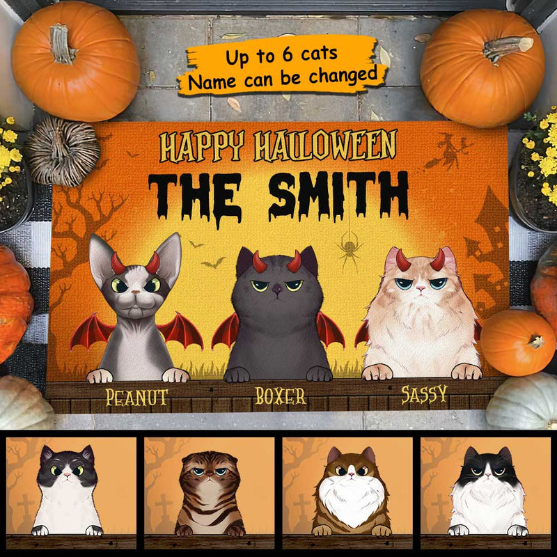 Happy Halloween - Gift For Cat Lovers - Personalized Decorative Mat