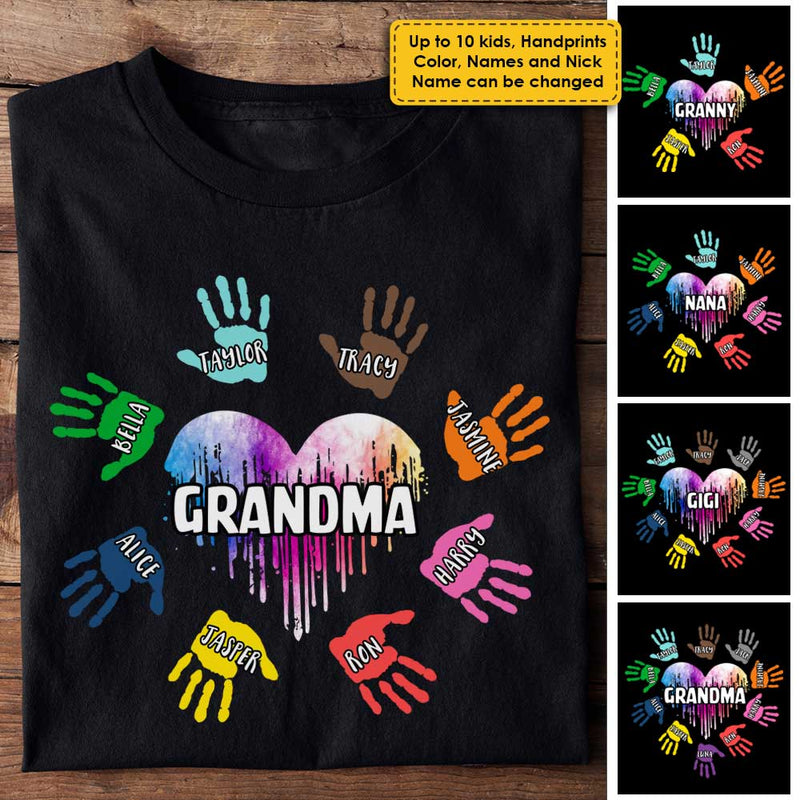 Grandma And Handprint Kids - Personalized Unisex T-Shirt