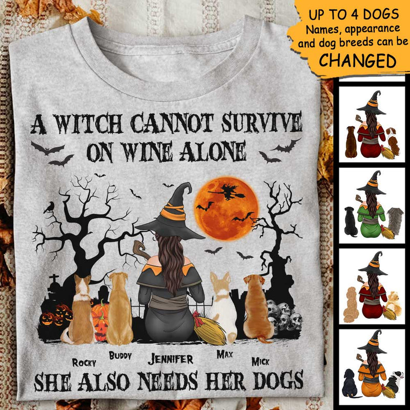 A Witch Cannot Survive On Wine Alone - Personalized Unisex T-Shirt, Halloween Ideas.