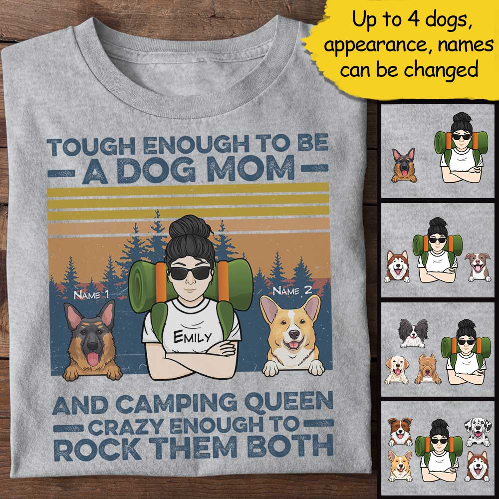 Dog Mom And Camping Queen Rock Them Both - Personalized Unisex T-Shirt.