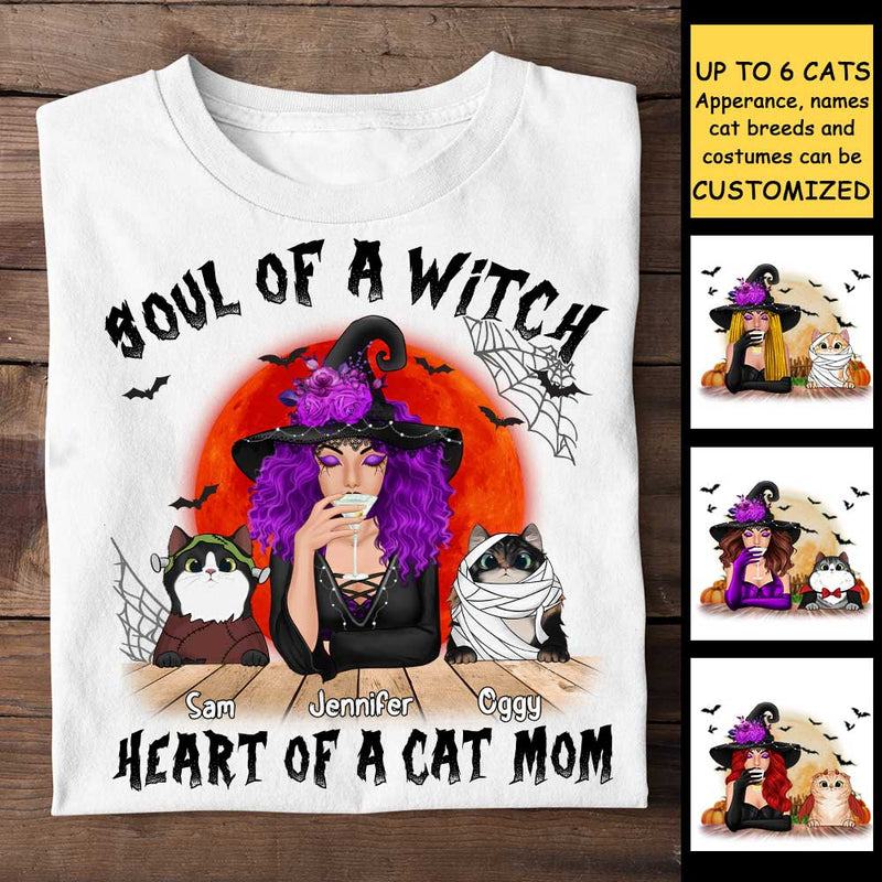 Heart Of A Cat Mom - Cats Halloween - Personalized Unisex T-Shirt