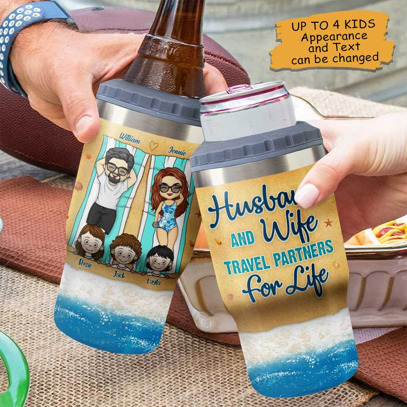Life Is Better At The Beach - Personalized Can Cooler - Gift For Couples, Husband Wife