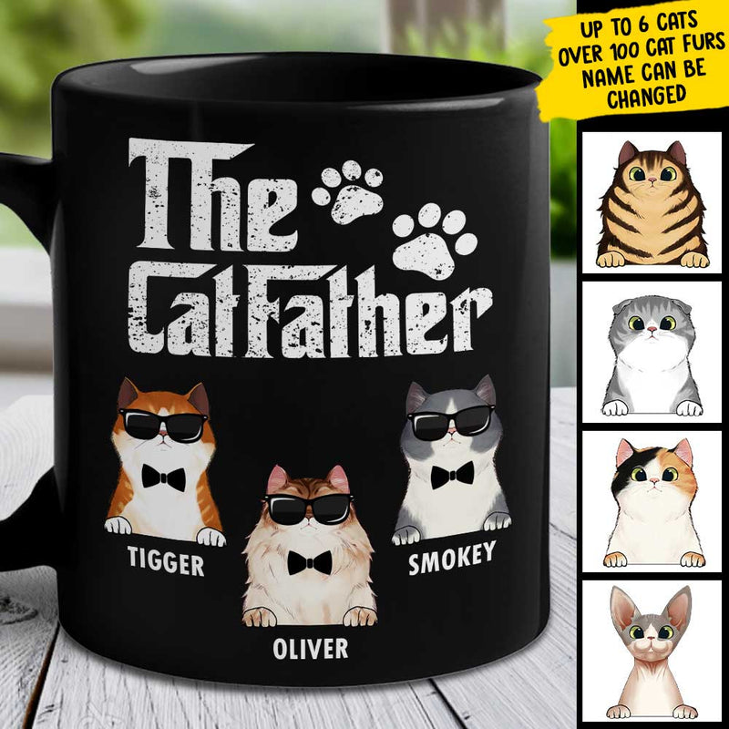 Cat Father - Gift For Dad - Personalized Black Mug