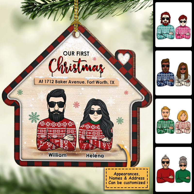 Our First Christmas - Gift For Couples, Husband Wife, Personalized Custom House Shaped Wood Christmas Ornament