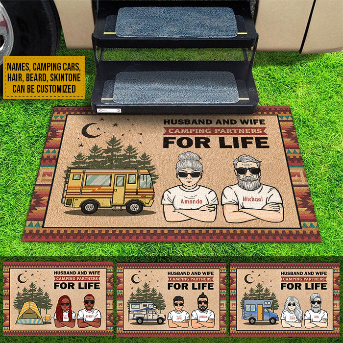 Husband & Wife Camping Partners For Life - Personalized Decorative Mat