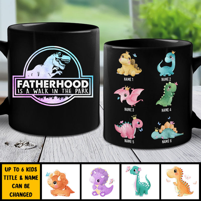 Fatherhood Is A Walk - Gift For Dad - Personalized Black Mug