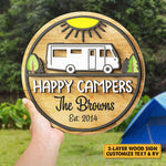 Family Happy Campers - Personalized Shaped Wood Sign, 2 Layers Sign - Gift For Camping Lovers