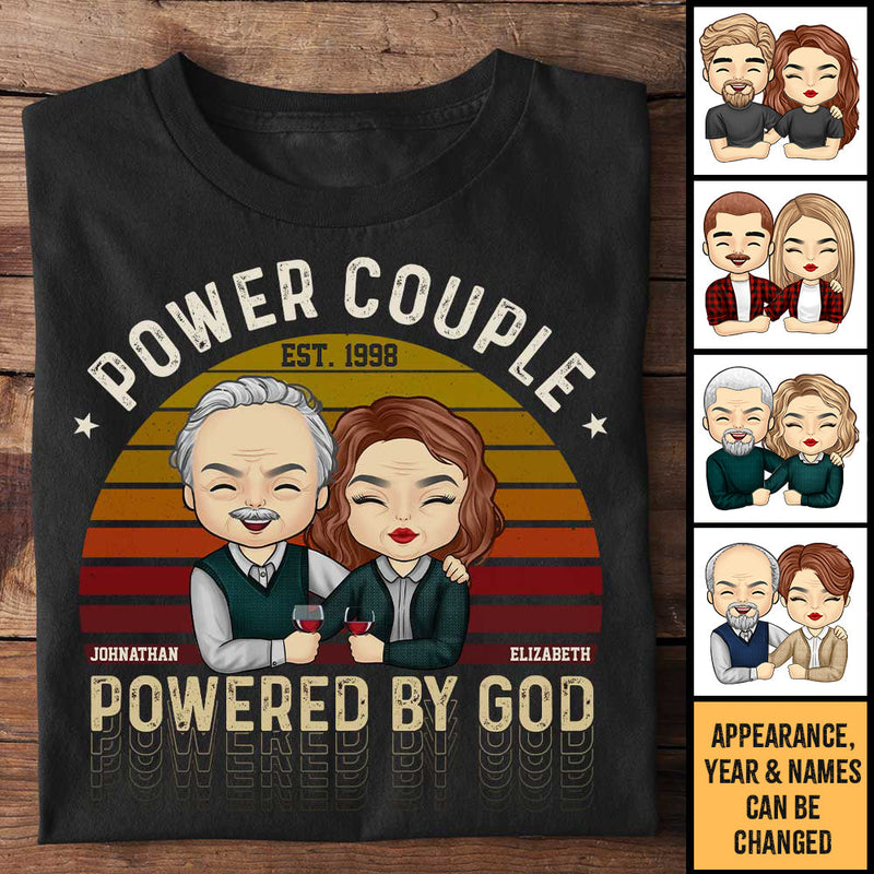 Power Couple, Powered By God - Personalized Unisex T-Shirt, Hoodie, Sweatshirt - Gift For Couple, Husband Wife, Anniversary, Engagement, Wedding, Marriage Gift