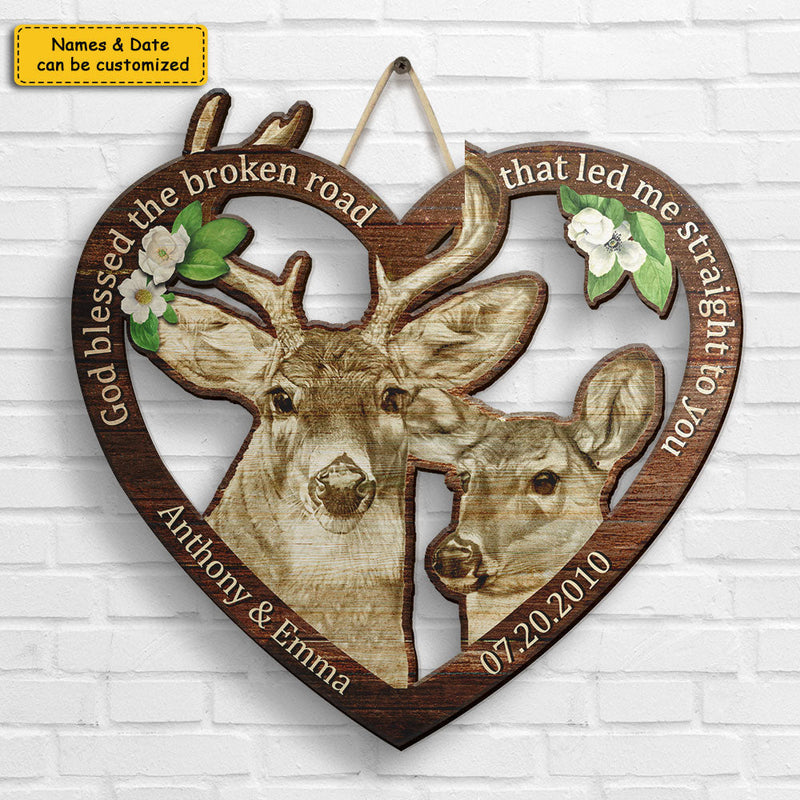 Buck & Doe Couple From Our First Kiss - Personalized Shaped Wood Sign - Gift For Couples, Husband Wife