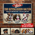Bitte Tor Geschlossen Halten - Lustiges Personalisiertes Hundemetallschild - Funny Personalized Dog Metal Sign German
