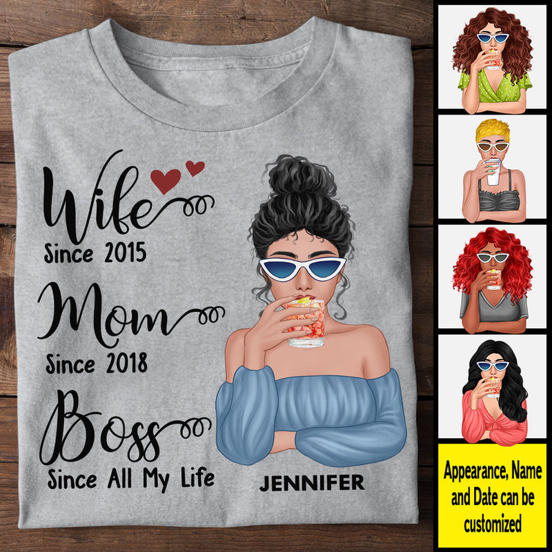 Wife Mom Boss Since All My Life - Gift For Couples, Personalized Unisex T-shirt, Hoodie