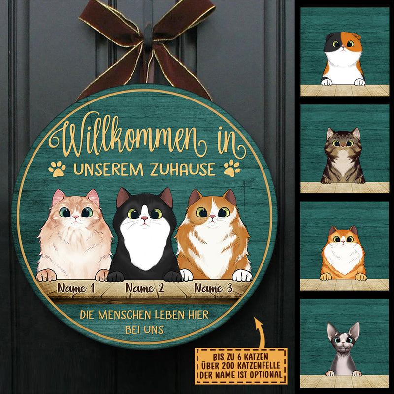 Willkommen In Meinem Zuhause - Lustiges Personalisiertes Katzentürschild, Funny Personalized Cat Door Sign German