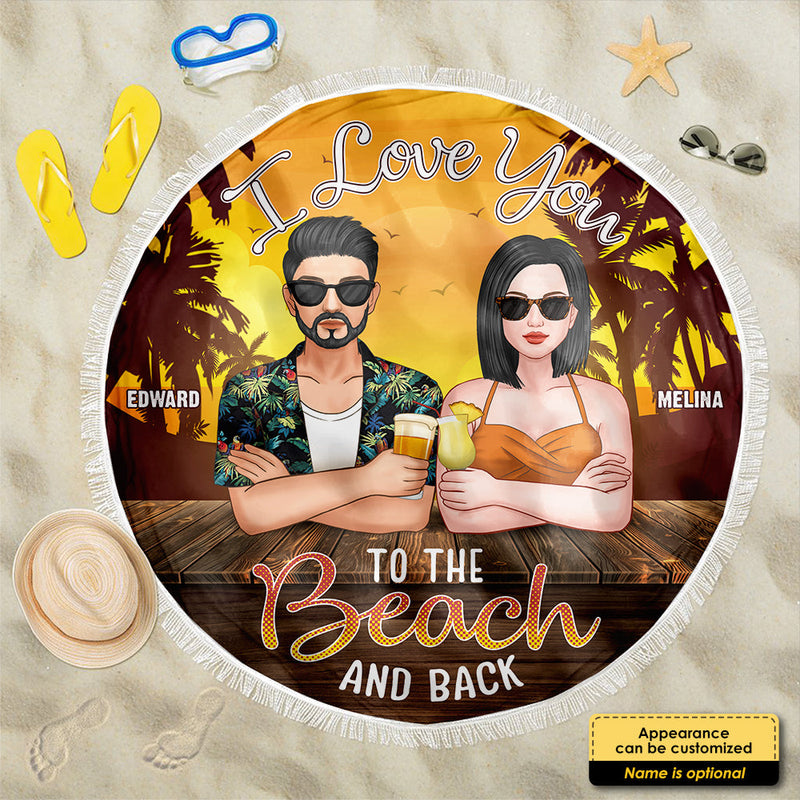 To The Beach And Back - Personalized Round Beach Towel - Gift For Couples, Husband Wife