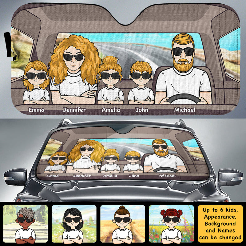 Happy Family Trip - Personalized Auto Sunshade - Gift For Couples, Husband Wife