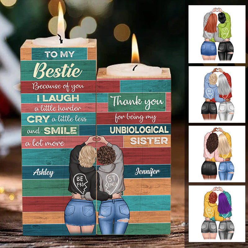 Because Of You I Smile A Lot More - Gift For Bestie - Personalized Candle Holder
