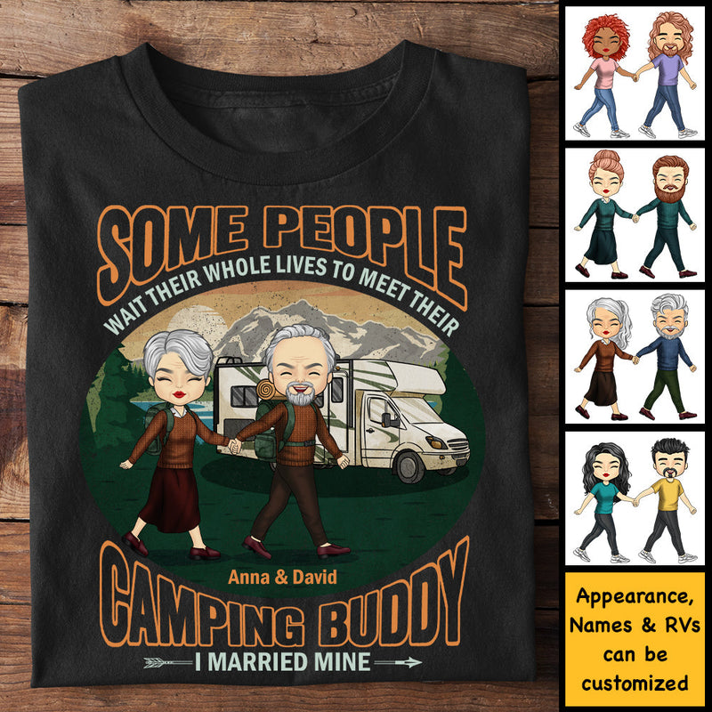 I Married My Perfect Camping Buddy - Personalized Unisex T-Shirt, Hoodie, Sweatshirt - Gift For Couple, Husband Wife, Anniversary, Engagement, Wedding, Marriage, Camping Gift