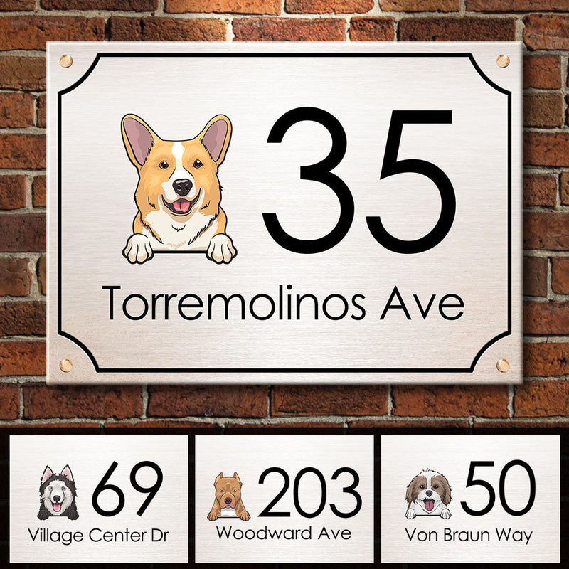 Dog Peeking House Number - Personalized Metal Sign
