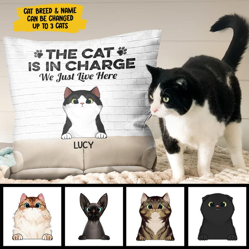 The Cats Are In Charge - Funny Personalized Cat Pillow (Insert Included)
