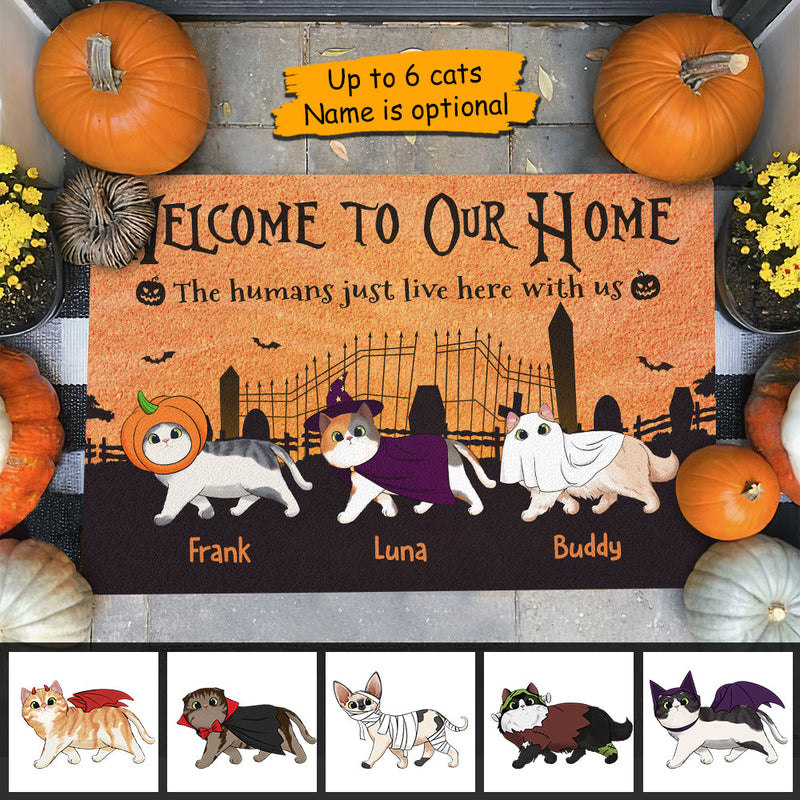 The Humans Just Live Here - Personalized Decorative Mat, Halloween Ideas.