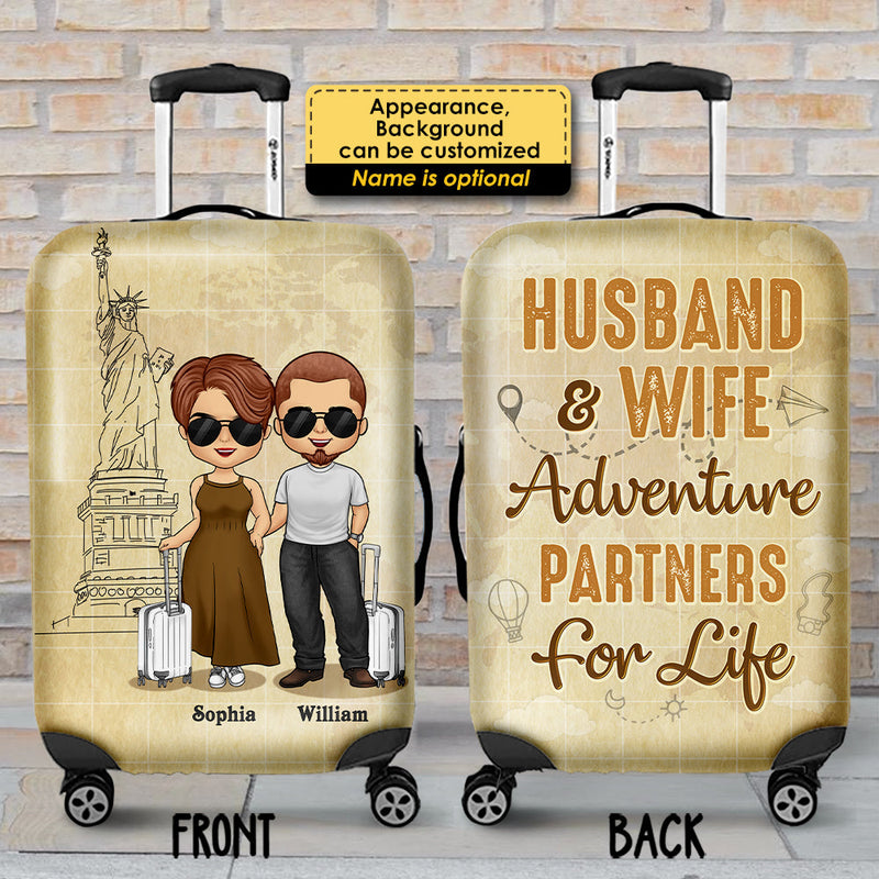 Husband & Wife Adventure Partners For Life - Gift For Couples, Husband Wife - Personalized Luggage Cover