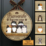 Custom Name Cat Welcome Sign for Cat Lovers - Personalized Wood Sign