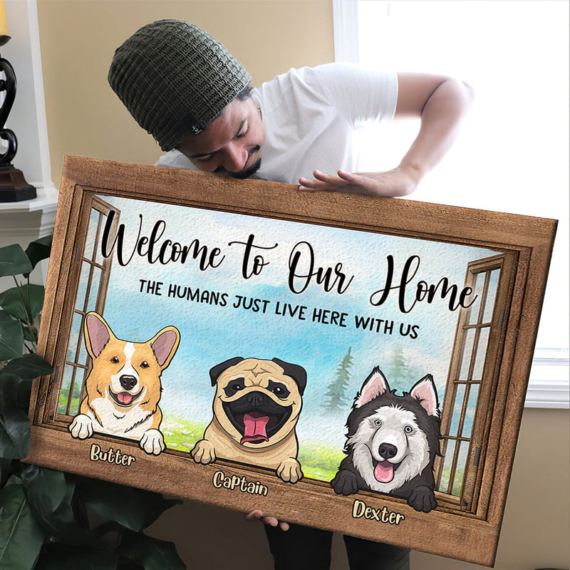 Welcome To Our Home Dogs By The Windows - Personalized Horizontal Canvas