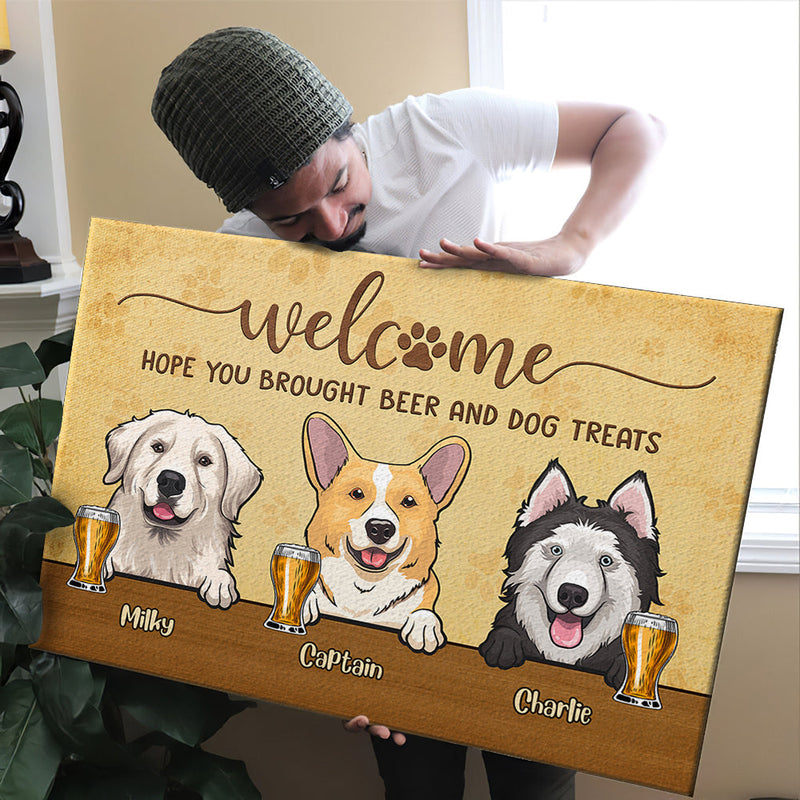 Welcome Hope You Brought Beer And Dog Treats - Personalized Horizontal Canvas
