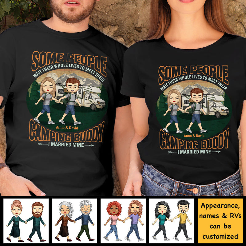 I Married My Perfect Camping Buddy - Personalized Unisex T-Shirt, Hoodie, Sweatshirt - Gift For Couple, Husband Wife, Anniversary, Engagement, Wedding, Marriage, Camping Gift