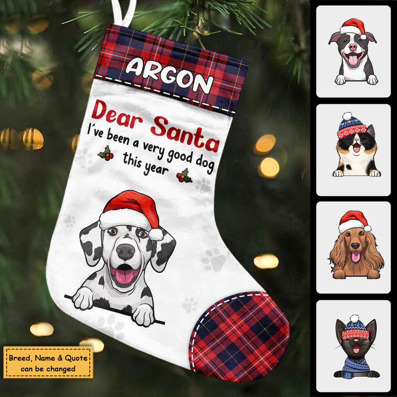 Dear Santa I've Been A Very Good Pet - Christmas Dogs & Smiling Cats - Personalized Christmas Stocking